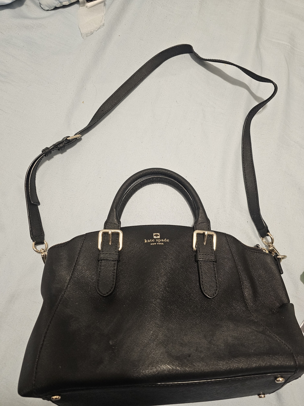 kate spade Black Leather Satchel with Gold Hardware and Shoulder Strap